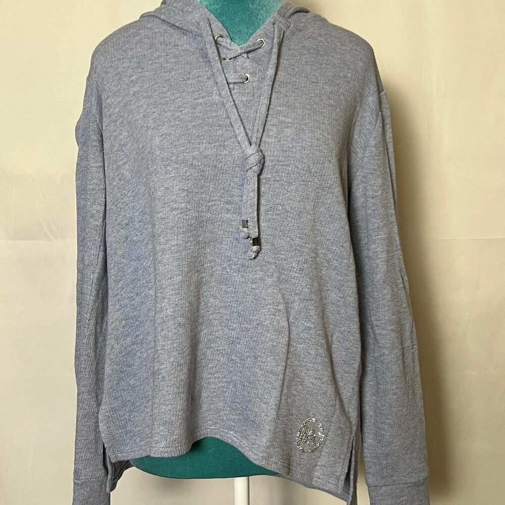 Y2K MICHAEL Michael Kors Bling Logo Lace-Up Hoodie‎ Medium preppy